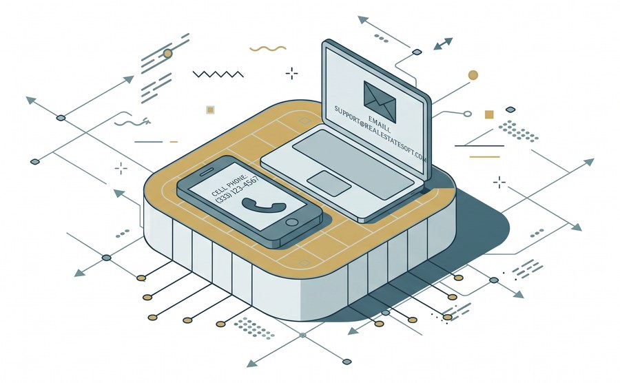 An illustrated phone and laptop with a support email bubble
